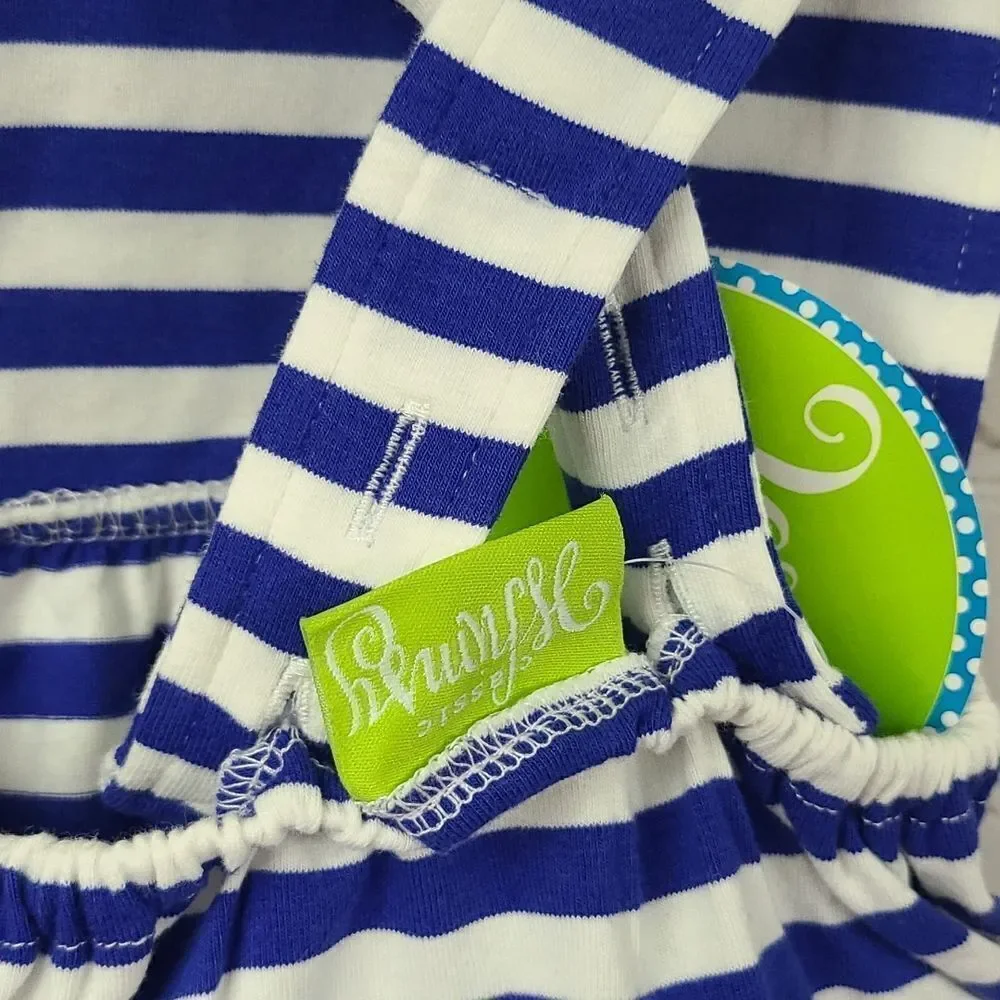 NWT Baby Girl American Flag Appliqué Striped Pom Ruffle Bubble Romper Outfit 3M